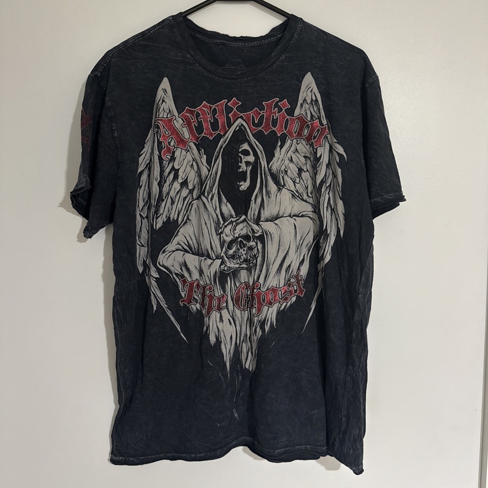 Vintage y2k Affliction Kelly Paulik "The Ghost" Metallic Print Shirt Size L